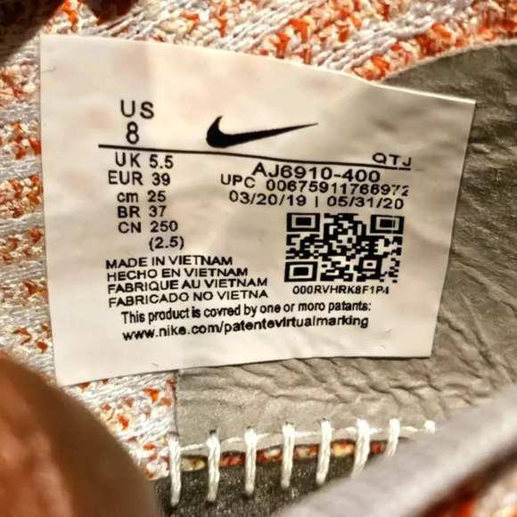 Nike Air VaporMax Flyknit 3 Blue Orange Wmns Sz 8 #AJ6910 400 New Condition - Picture 10 of 10